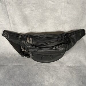 Genuine Leather Black Fanny Pack Pouch Waist Bag Slim Design Travel Essential